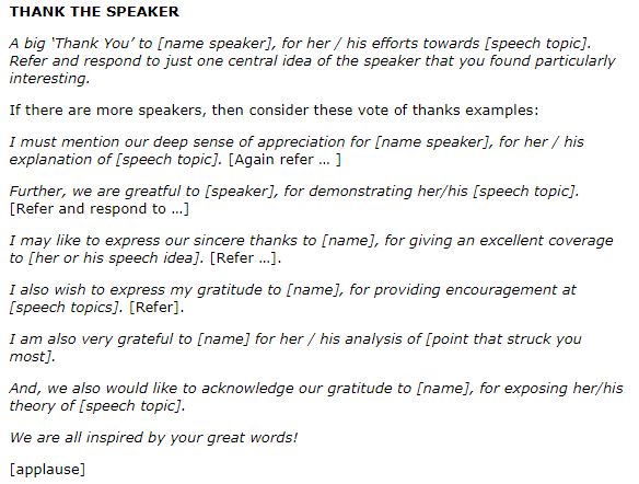 Vote of thanks Speech Samples – Three Samples from the WEB  Douczer