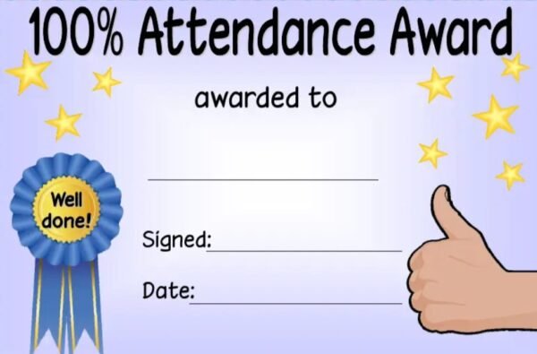 100 percent attendance award